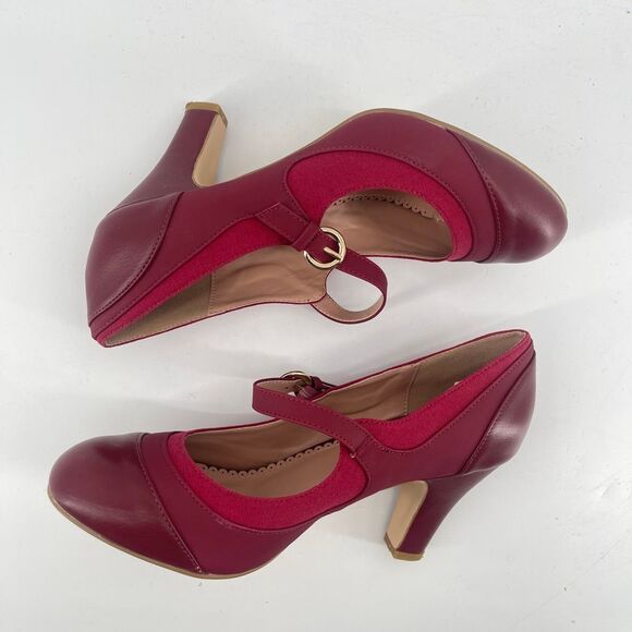 Brinley Co. Siri Wine Red Mary Jane Block Heel Pumps Size 8.5 - Picture 9 of 15